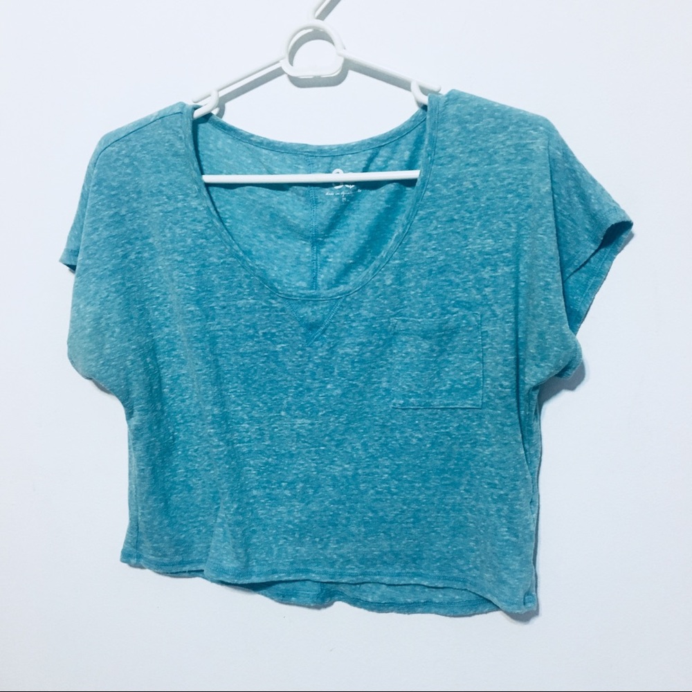 Turquoise Blue Cotton Crop Top, M